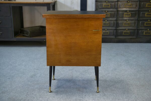 Meuble d'appoint dépliant en bureau, acier, laiton et chêne 1960's