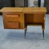 Meuble d'appoint dépliant en bureau, acier, laiton et chêne 1960's