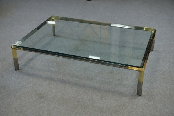 Table basse en verre et métal chromé par Philippe Parent France 1970's