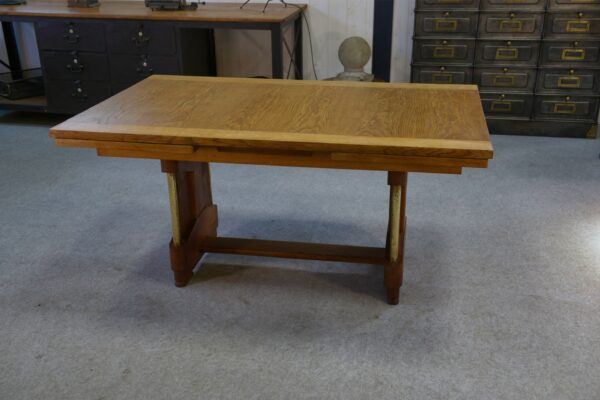 Grande table en chêne massif Art déco par Henri Bonjour 1930's