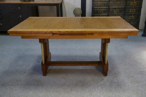 Grande table en chêne massif Art déco par Henri Bonjour 1930's