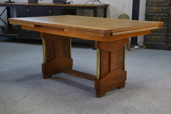 Grande table en chêne massif Art déco par Henri Bonjour 1930's