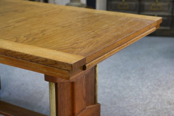 Grande table en chêne massif Art déco par Henri Bonjour 1930's