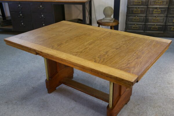 Grande table en chêne massif Art déco par Henri Bonjour 1930's