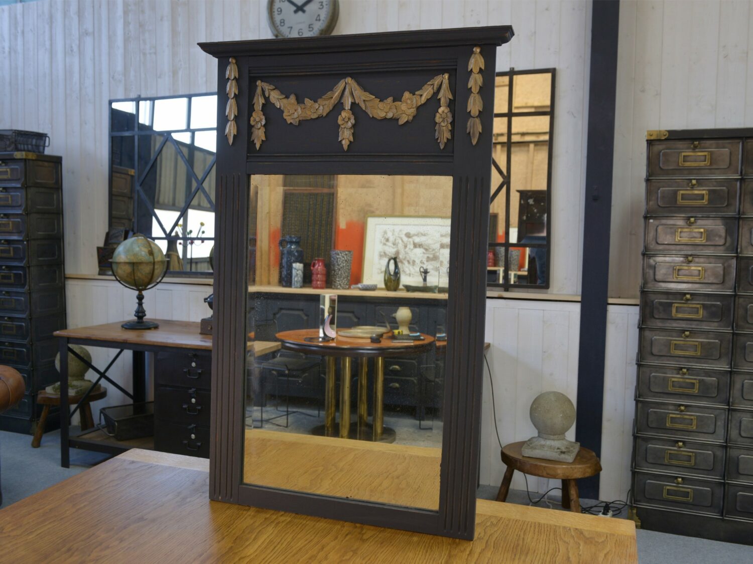 Miroir en chêne massif et verre biseauté Art déco 1930's
