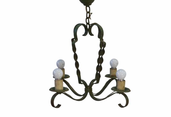 Lustre en fer forgé vert 4 bras 1950's