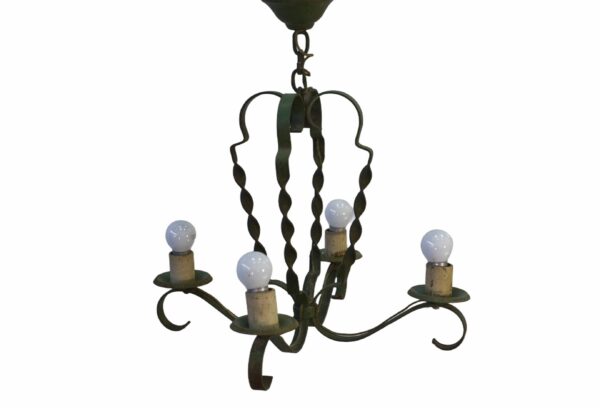Lustre en fer forgé vert 4 bras 1950's