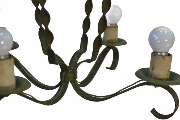 Lustre en fer forgé vert 4 bras 1950's