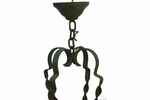 Lustre en fer forgé vert 4 bras 1950's
