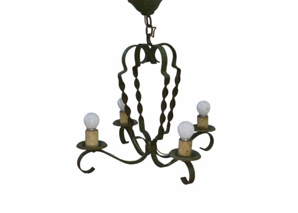 Lustre en fer forgé vert 4 bras 1950's