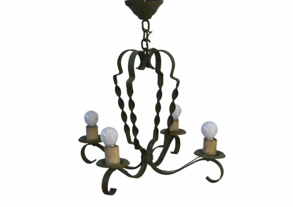 Lustre en fer forgé vert 4 bras 1950's