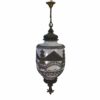 Suspension opaline nacrée décor asiatique et incrustation en laiton éditée par Accurate Casting Co.1975's