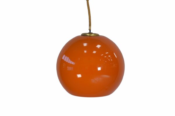 Lot de 9 suspensions boules design en opaline orange 1970's