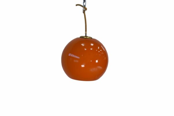 Lot de 9 suspensions boules design en opaline orange 1970's