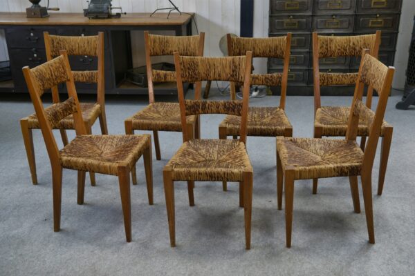 Ensemble de 8 chaises dans le goût de Geneviève Pons 1950's
