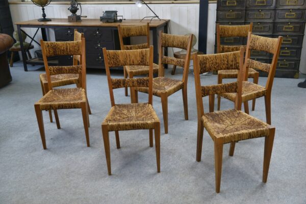 Ensemble de 8 chaises dans le goût de Geneviève Pons 1950's