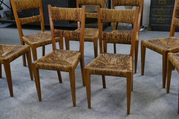 Ensemble de 8 chaises dans le goût de Geneviève Pons 1950's