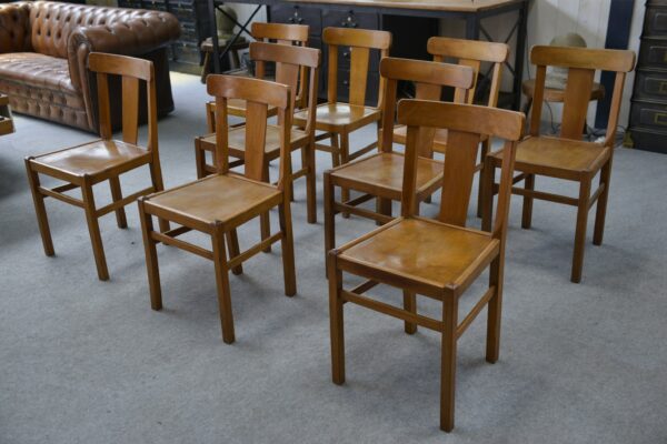 Ensemble de 10 chaises bistrot en hêtre 1950's