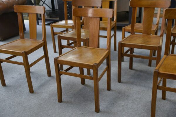 Ensemble de 10 chaises bistrot en hêtre 1950's