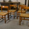 Ensemble de 4 chaises en orme massif et assise en jonc dans le goût Maison Regain 1960's