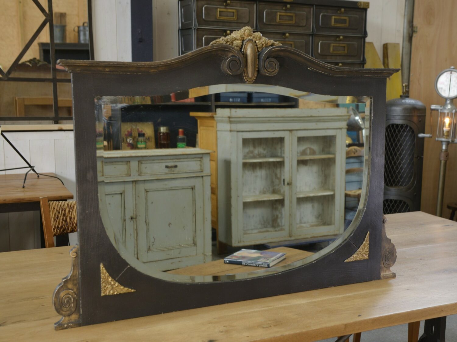 Miroir avec ornement bois et bronze Art déco 1930's