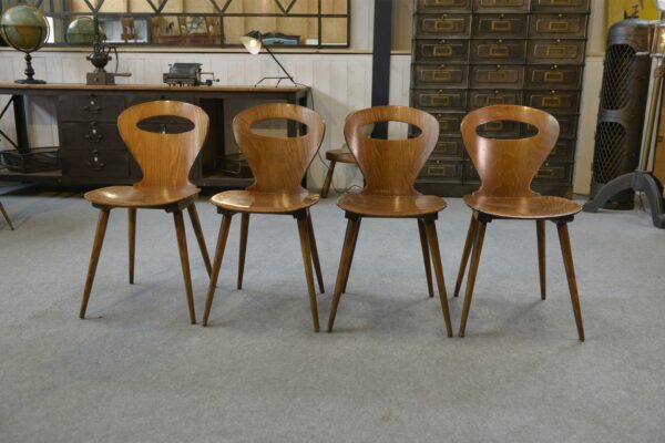 Lot de 4 chaises modèle "Fourmi" par Baumann 1950's