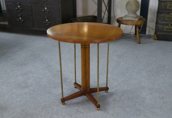 Table d'appoint circulaire en laiton, orme et loupe d'orme 1940's
